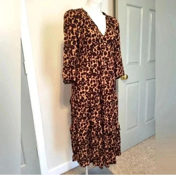 Ba&SH Tracy Animal Leopard Print Ruffle Tiered Midi Dress(XS) - Picture 4 of 12
